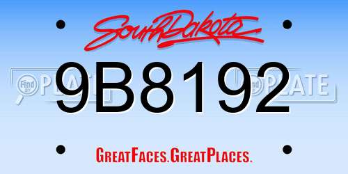 9B8192 South Dakota License Plate