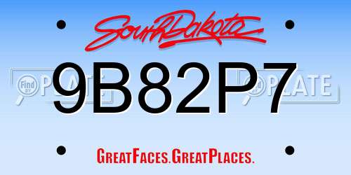 9B82P7 South Dakota License Plate