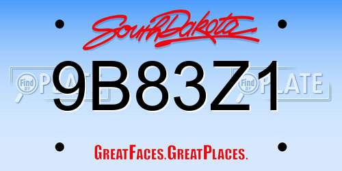 9B83Z1 South Dakota License Plate
