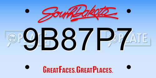 9B87P7 South Dakota License Plate