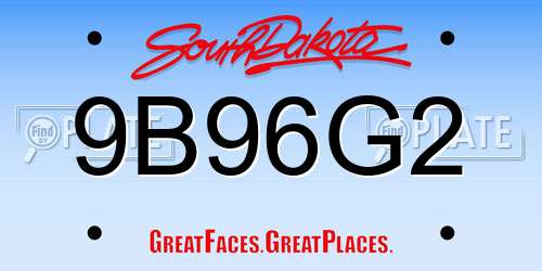 9B96G2 South Dakota License Plate