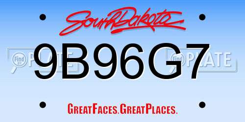 9B96G7 South Dakota License Plate