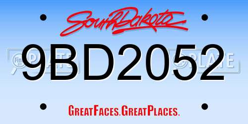 9BD2052 South Dakota License Plate