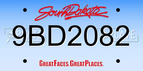 9BD2082 South Dakota License Plate