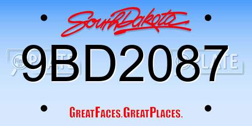 9BD2087 South Dakota License Plate