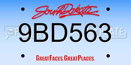 9BD563 South Dakota License Plate