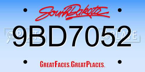 9BD7052 South Dakota License Plate