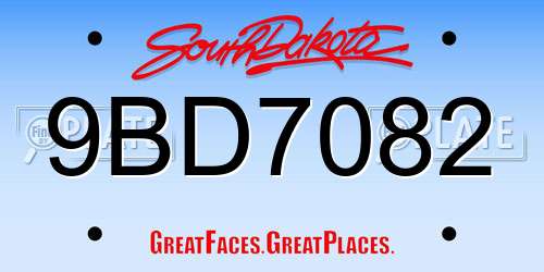 9BD7082 South Dakota License Plate