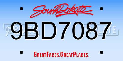 9BD7087 South Dakota License Plate