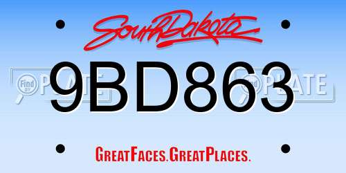 9BD863 South Dakota License Plate