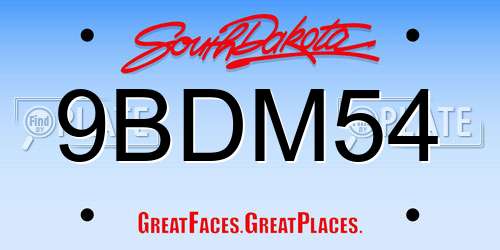 9BDM54 South Dakota License Plate