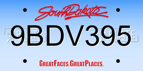 9BDV395 South Dakota License Plate