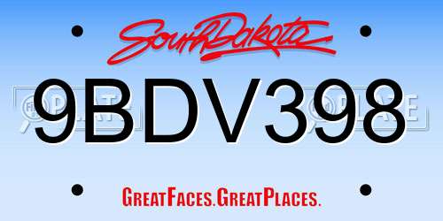 9BDV398 South Dakota License Plate