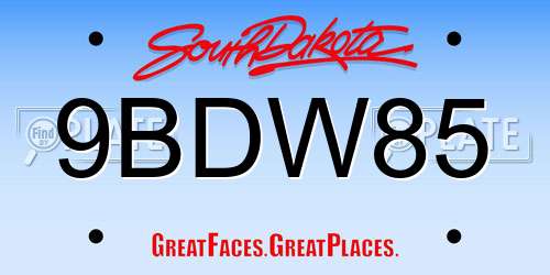 9BDW85 South Dakota License Plate
