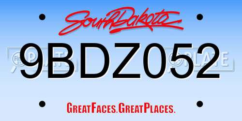 9BDZ052 South Dakota License Plate