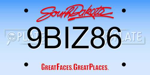 9BIZ86 South Dakota License Plate