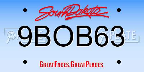 9BOB63 South Dakota License Plate