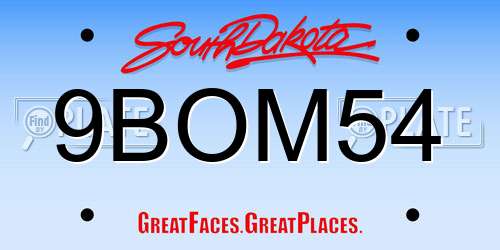 9BOM54 South Dakota License Plate