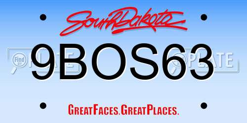 9BOS63 South Dakota License Plate