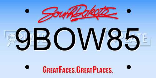 9BOW85 South Dakota License Plate