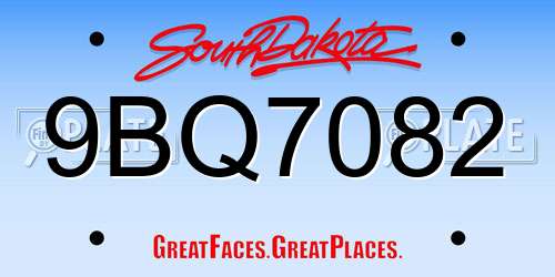 9BQ7082 South Dakota License Plate