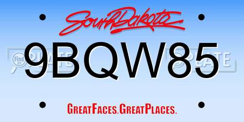 9BQW85 South Dakota License Plate