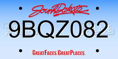 9BQZ082 South Dakota License Plate