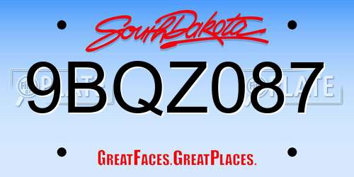 9BQZ087 South Dakota License Plate