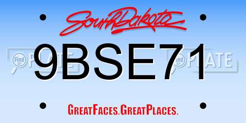 9BSE71 South Dakota License Plate