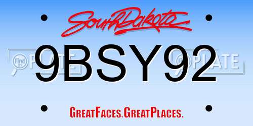 9BSY92 South Dakota License Plate