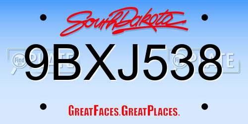 9BXJ538 South Dakota License Plate