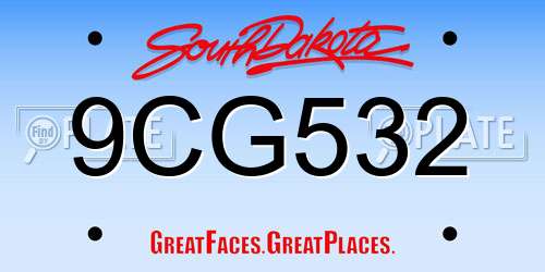 9CG532 South Dakota License Plate