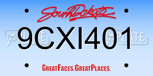 9CXI401 South Dakota License Plate