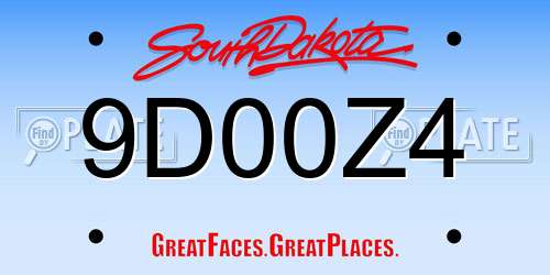 9D00Z4 South Dakota License Plate