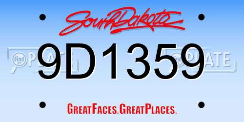9D1359 South Dakota License Plate