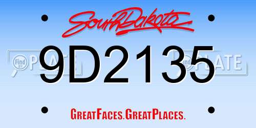 9D2135 South Dakota License Plate