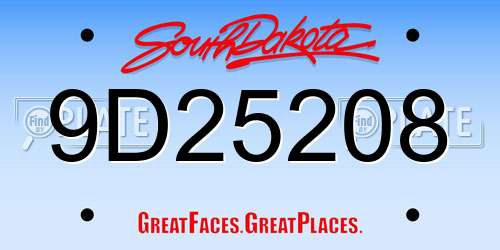 9D25208 South Dakota License Plate