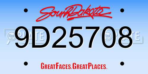 9D25708 South Dakota License Plate