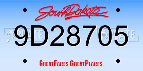 9D28705 South Dakota License Plate