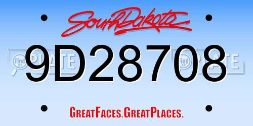 9D28708 South Dakota License Plate