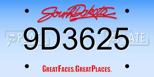 9D3625 South Dakota License Plate