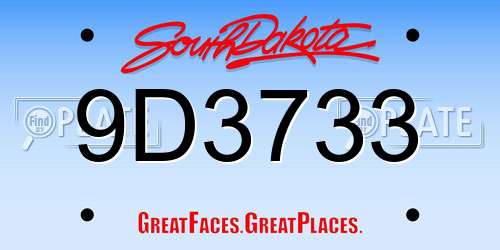 9D3733 South Dakota License Plate
