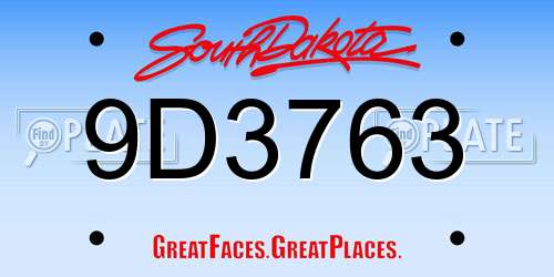9D3763 South Dakota License Plate
