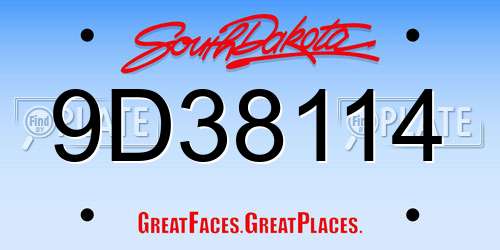 9D38114 South Dakota License Plate