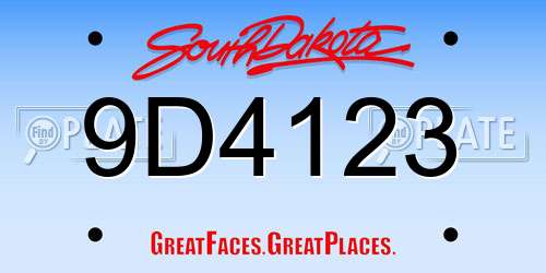 9D4123 South Dakota License Plate