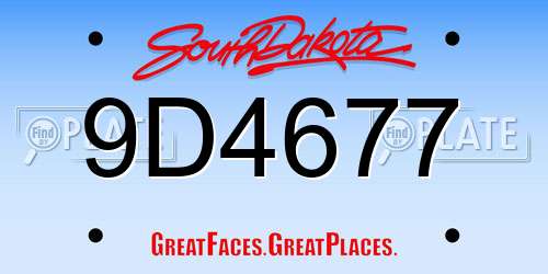 9D4677 South Dakota License Plate