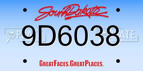9D6038 South Dakota License Plate