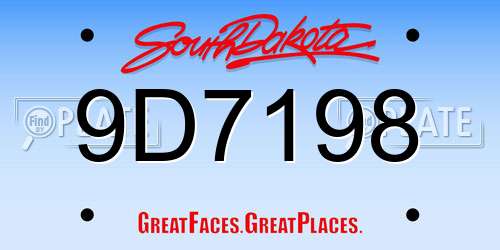9D7198 South Dakota License Plate