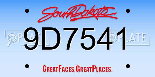 9D7541 South Dakota License Plate