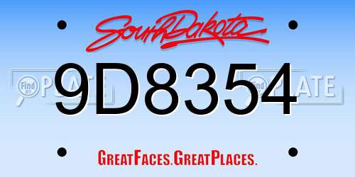 9D8354 South Dakota License Plate